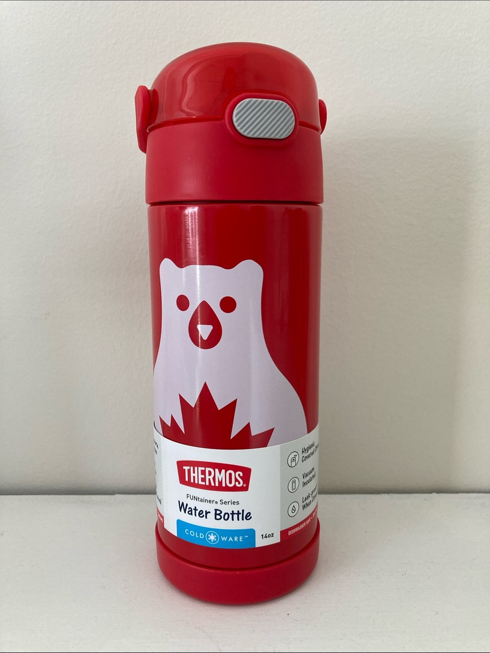 Thermos Kids Red Polar Bear Water Bottle - 14oz BNWT
